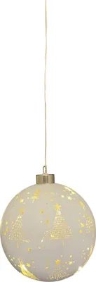 Produktbild von LED Hängekugel mit Timer Ø10cm weiss/gold Weihnachtsdekoration Glaskugel Deko Kugel