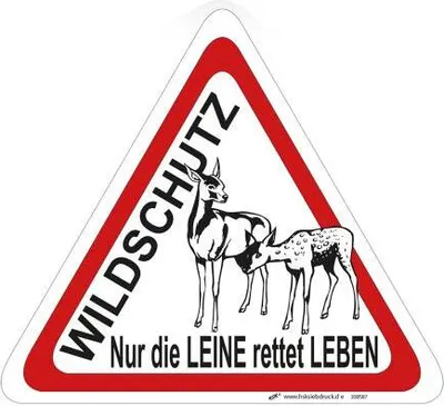 Produktbild von Hinweisschild Schild - WILDSCHUTZ Nur die Leine rettet Leben - Gr. ca. 19,5 cm x 17,5 cm - 308587