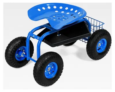 Produktbild von Gartensitz mit Rollen, 360° drehbar, höhenverstellbar von 46 bis 54 cm, bis 130 kg, Gartenhocker für Gartenarbeit (Blau)