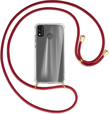 Produktbild von Handykette Backcover-Schutzhülle mit Band (Metall goldfarben) für Honor 9X Lite - dunkelrot