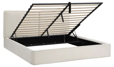 Produktbild von Flieks Hydraulisches Polsterbett 160x200cm mit Stauraum, Doppelbett mit gepolstertem Kopfteil, Stauraumbett Holzbett Jugendbett, Chenille, Beige