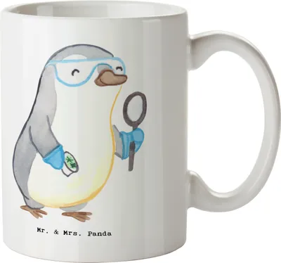 Produktbild von Mr. & Mrs. Panda Becher Biologielehrer Herz - Weiß - Geschenk, Kaffeebecher, Trinkbecher, Kaffeetasse, Biologie, Henkelbecher, Tasse, Grundschule, Unterricht