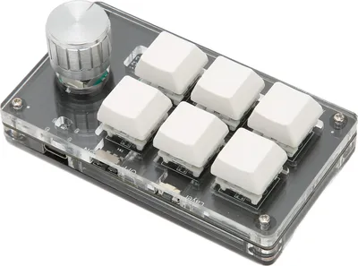 Obrázek produktu pro 6 kláves Mini klávesnice s knoflíkem Modrý spínač Kabelové USB Bezdrátové Bluetooth Duální režim připojení DIY Programovatelná mechanická klávesnice Bílá