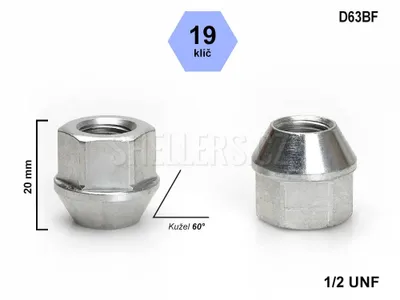Obrázok produktu pre Matica kolesa 1/2 UNF kužeľová otvorená, kľúč 19, D63BF, výška 20