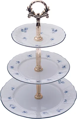 Produktbild von Etažérka, český porcelán, Bernadotte, modré růžičky, Thun, 15,5 cm, 19 cm, 25 cm