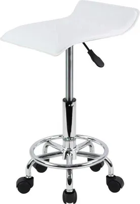 Produktbild von Famanu Rollhocker mit Fußstütze - Höhenverstellbar 45-61 cm - Kunstleder Weiß