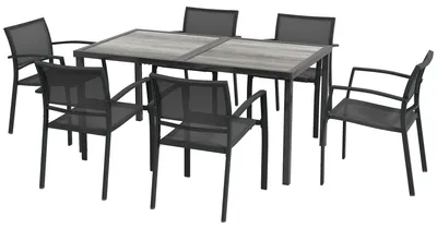 Produktbild von Essgruppe für den Außenbereich mit Tisch und 6 stapelbaren Stühlen, Grau