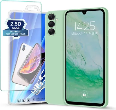 Produktbild von Hülle für Samsung Galaxy A05s mit 9H Displayglas Displayschutz Plus Case Cover Bumper Silikon Softgrip Schutzhülle Farbe: Türkis