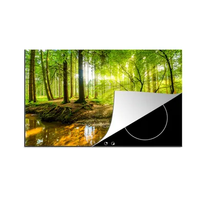 Produktbild von KitchenYeah© Herdabdeckplatte Wald - Landschaft - Wasser - Bäume - Sonne - Grün - Natur , 80x52cm, Küche Deko, Glaskeramikkochfeld Herdabdeckung, Abdeckplatte fùr Kochfeld
