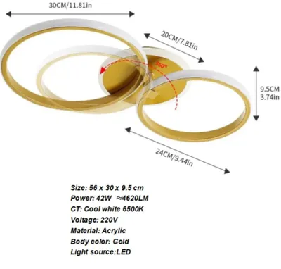 Obrázek produktu pro LED stropní svítidlo - A0301 - Moderní design - Studená bílá (6500 K) - Zlatá barva - 41–50 W - Materiál: akryl a hliník