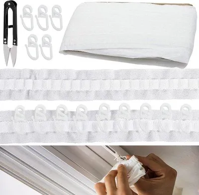 Zdjęcie produktu dla Taśma do zasłon, taśma plisowana 30 m x 2,5 cm, z haczykami do zasłon, do zasłon i dekoracji wnętrz