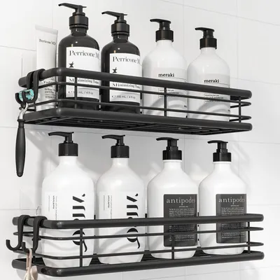 Produktbild von Duschablage ohne Bohren - Selbstklebendes Duschregal - Badezimmerorganisation - Schwarz 30 cm
