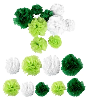 Produktbild von 24 Stück Grüne Papierpompons mit Realistischem Aussehen für Hochzeiten und Geburtstagsfeiern aus Wiederverwendbarem Material als Vielseitige Partydekoration