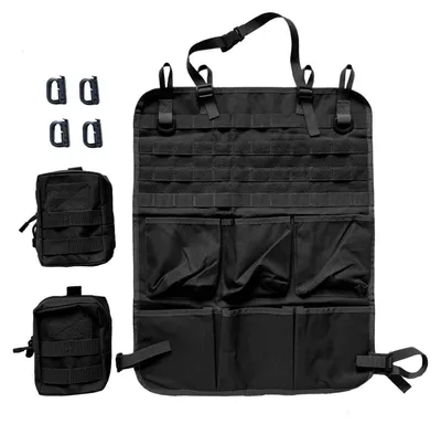 Zdjęcie produktu dla Organizer do fotela samochodowego, taktyczny, MOLLE, 46x60 cm, czarny, z 2 kieszeniami i 4 haczykami D