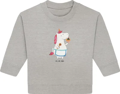 Produktbild von Mr. & Mrs. Panda Organic Baby Pullover Einhorn Küche 6. - 12. Monat - Heather Grey - Geschenk, Backen, Kuchen, Torte, Bullover, Unicorn, Einhörner, Muffin