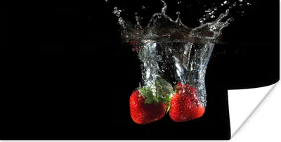 Produktbild von MuchoWow® Poster Erdbeeren - Obst - Wasser - Schwarz - Rot 120x60 cm - Bild