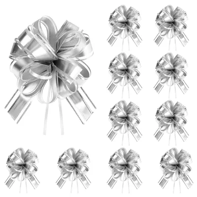 Geschenkschleifen 18 cm, 10 Stück, Silber, für Verpackungen & Basteln