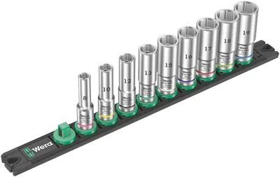 Produktbild von Wera 05005440001 Nuss-Magnetleiste B Deep 1 Steckschlüsseleinsatz-Satz, 3/8"-Antrieb, 9-teilig, Schwarz, B Deep 1-3/8"