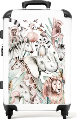 Produktbild von NoBoringSuitcases.com® Großer Koffer - Aquarellieren - Wildtiere - Dschungel - Kind - Kombinationsschloss TSA - Hartschalen Trolley 4 Rollen - 72 liter - Reisekoffer - 66 cmKoffer Mittelgroß 67x43x25 cm, 72L,