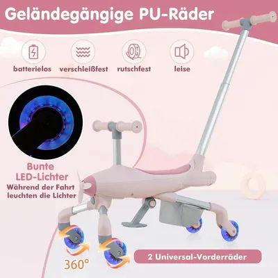 Immagine prodotto di Auto a spinta per bambini 2 in 1 con motivo aereo e ruote illuminate a LED portatile fino a 50 kg rosa