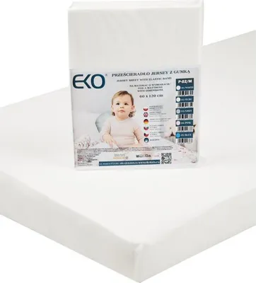 Zdjęcie produktu dla Prześcieradło EKO z gumką jersey białe 120x60 cm