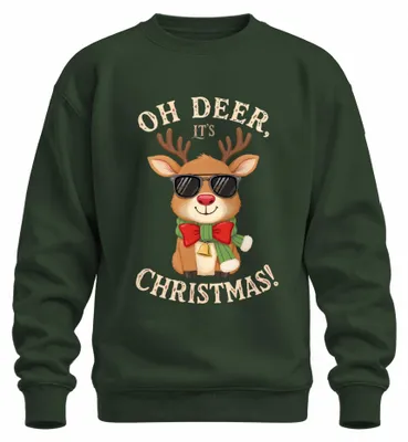 Productafbeelding van Oh Deer, Kerstmis, rendier, zonnebril, kerst, kersttrui, sweater, groen, maat S