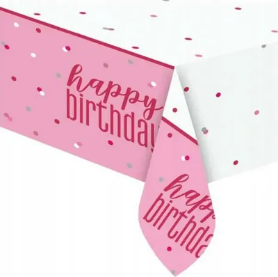 Produktbild von Tischdecke „Happy Birthday“, rosa Folie, Dekoration für Geburtstagsparty, 137 x 213 cm