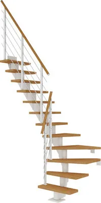 Produktbild von Pertura Mittelholmtreppe Malva Eiche Leimholz Weiß 1/4 gewendelt unten links/rechts 65 cm 13 Stufen / 14 Steigungen Stab