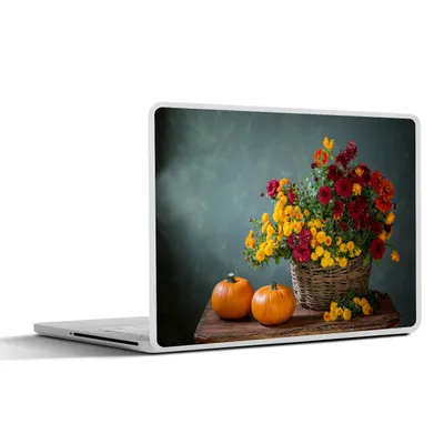 Produktbild von MuchoWow® Laptop Aufkleber Sticker Cover Korb - Kürbis - Chrysantheme 31x22.5 cm - Laptop-Deko