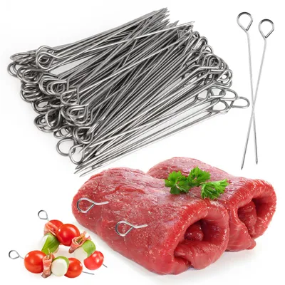 Rouladennaadeln, 80 Stück, 10,5–11 cm, Edelstahl, silber