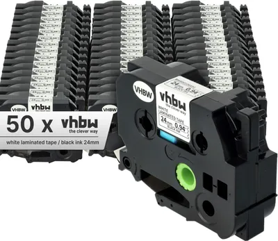 Produktbild von vhbw 50x Schriftband-Kassette Ersatz für Brother TZ-251, TZE-251 für Etiketten-Drucker 8m x 24mm Schwarz auf Weiß