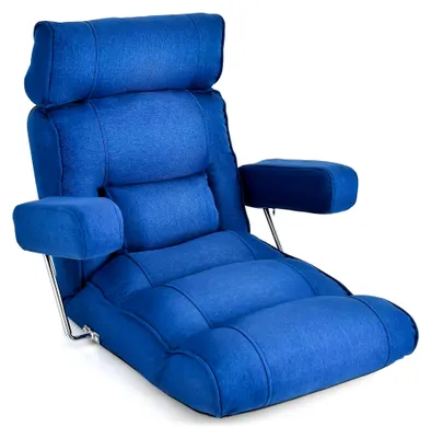 Produktbild von Bodenstuhl, Relaxliege mit Armlehne und verstellbarer Rückenlehne, Bodensessel mit Schlaffunktion, Relaxsessel Meditationsstuhl Bodensofa für Zuhause und Büro (Blau)