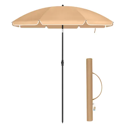 Produktbild von Stock Sonnenschirm - 160 cm Durchmesser - Runder / Achteckiger Polyester Garten Sonnenschirm - Kippbar - mit Tragetasche - sandbraun