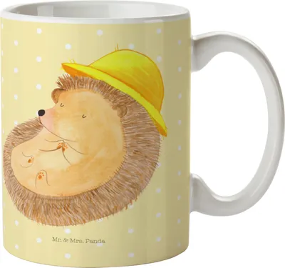 Produktbild von Mr. & Mrs. Panda Becher Igel Beten - Gelb Pastell - Geschenk, Sonnenhut, Genießen, Gott, Tasse, haferl, Kaffeetasse, Teetasse, Lustige Sprüche, Kaffeebecher, Amen