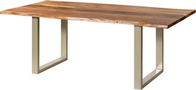 Produktbild von MASSIVMOEBEL24 Baumtisch Akazie 160x90x76 natur lackiert / Epoxid schwarz, U-Beine silber matt EPOXY