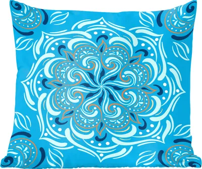 Produktbild von MuchoWow® Zierkissen Sofakissen Wohnzimmer Dekokissen 40x40 cm Mandala - Blau - Orange - Muster - Foto Kissen - Schlafzimmer Dekoration