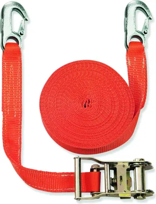Produktbild von Zurrgurt mit Ratsche und Karabinerhaken, 6 m zweiteilig: Ratschenteil 0,5m und Losende 5,5m, Bandbreite 35 mm, zulässige Zugkraft 1000 daN
