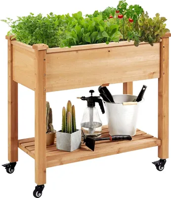 Produktbild von Hochbeet Mit Rollen & Ablageboden, Pflanzkasten Pflanztrog Blumenkübel Kräuterbeet Aus Holz, Pflanzbeet Für Garten, Balkon & Terrasse, 87 X 47 X 83,5 Cm – 87 X 47 X 83.5 Cm