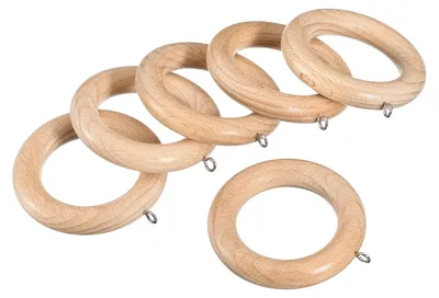 6 Houten Ringe für Gardinen, 70 mm, Naturholz mit Haken