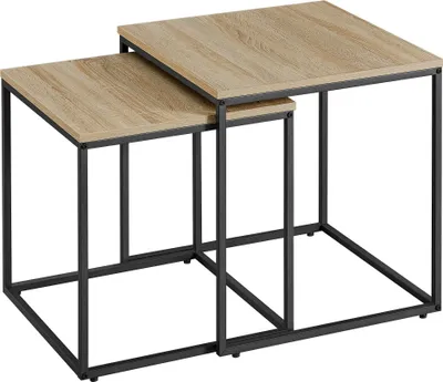 Image de Table Basse - Leobert - Chêne Sonoma/Pieds Noirs - 50 X 50 X 50,5 Cm - Lot De 2