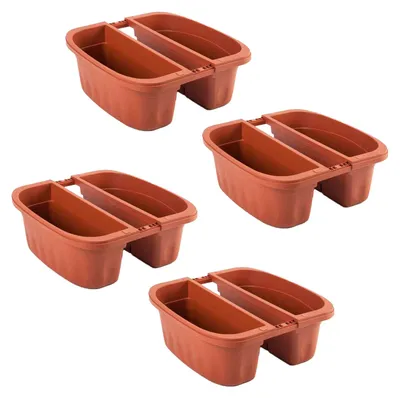 Produktbild von Klunia 40 - Set aus 4 Doppelbalkonhaltern 40cm mit verstellbaren Haken und Wasserspeicher Terracotta