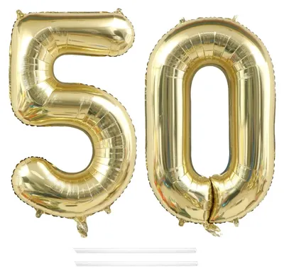 Zahlenballons 50, Folie, 100 cm, lichtgold, für Geburtstag