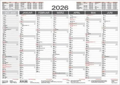 Produktbild von Tafelkalender 2026 A5 21x14,8cm: Wandkalender Auf jeder Seite 7 Monate mit Ferienterminen und viel Platz zum Eintragen.
