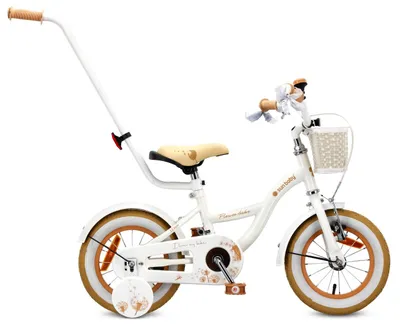 Produktbild von SUN BABY Flower Bike Kinderfahrrad für Mädchen 12 Zoll, ab 2 Jahre, mit Stützrädern, abnehmbarer Schubstange, Korb, Klingel, Rücktrittbremse & V-Brake