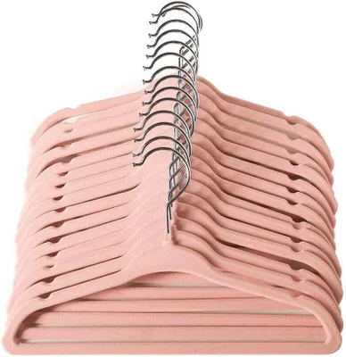 Produktbild von okwish Samt-Baby-Kleiderbügel, 10er Set, Rutschfest & Platzsparend, mit 360° drehbarem Haken, verhindert Schulterstöße, Rosa, 27,8x17,3cm