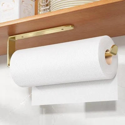 Immagine prodotto di Portarotolo da cucina autoadesivo color oro per organizzare la cucina