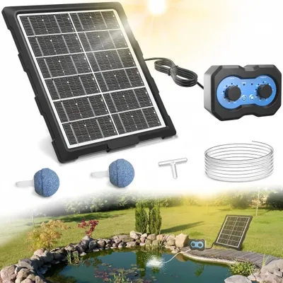 Produktbild von Solar Teichbelüfter 2200mAh, 2 Betriebsmodi, einstellbare Intervalle&Arbeitszeiten, wasserfest Luftpumpe für Fischteiche, Aquarien & Hydrokultur