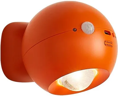 Produktbild von LED-Lampe mit 3 Farbtemperaturen und 3 Helligkeitsstufen, wiederaufladbar, 360° drehbarer Druckknop-Schalter, ideal für Kinderzimmer, nahe dem Bett oder in der Schublade, Orangefarbig.
