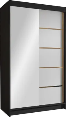 Produktbild von MIRJAN24 Schiebetürenschrank mit Spiegel Vigo III, Kleiderschrank mit Kleiderstange, mit zwei Schwebetüren, Garderobe (Farbe: Schwarz / Weiß)