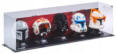 Image de Vitrine noire pour 5 casques LEGO® Star Wars, Marvel Super Heroes, DC, avec fond